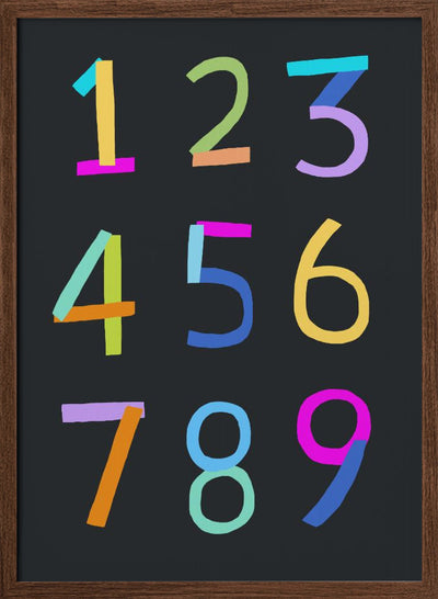 Hand Drawn Numbers 1 to 9 on Black Background by Artist Carla Daly - Stretched Canvas, Poster or Fine Art Print I Heart Wall Art