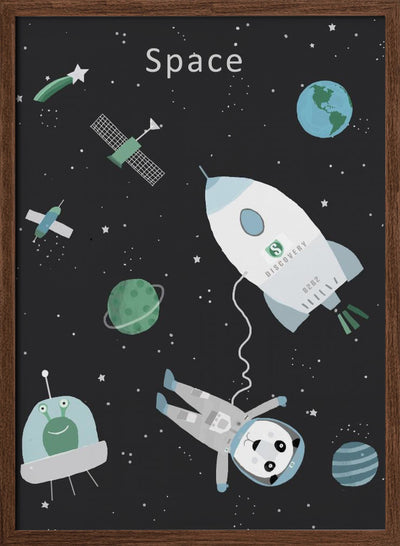 Funny Panda with Space Rocket by Artist Carla Daly - Stretched Canvas, Poster or Fine Art Print I Heart Wall Art