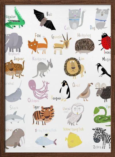 Illustrated Alphabet Animal Letters on White Background by Carla Daly - Stretched Canvas, Poster or Fine Art Print I Heart Wall Art