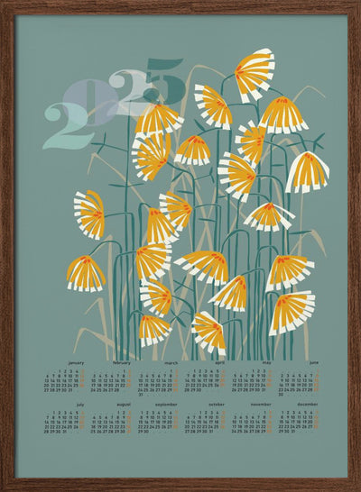 calendar 2025 Linocut flowers green - Stretched Canvas, Poster or Fine Art Print I Heart Wall Art