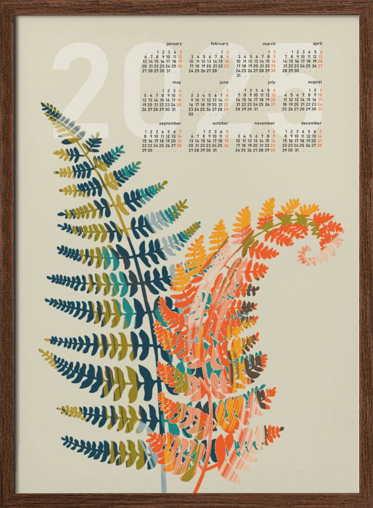 Calendar 2025 colorful fern leaves - Stretched Canvas, Poster or Fine Art Print I Heart Wall Art