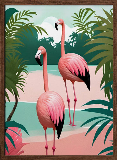 Tropical Flamingo Paradise - Stretched Canvas, Poster or Fine Art Print I Heart Wall Art