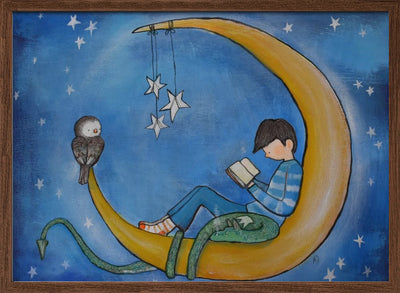 Boyreadingonmoon - Stretched Canvas, Poster or Fine Art Print I Heart Wall Art