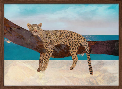 Leopard lying on beach landscape - Stretched Canvas, Poster or Fine Art Print I Heart Wall Art