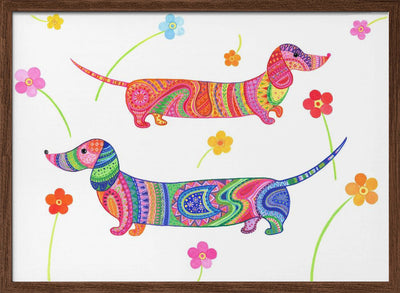 20240507132407121 0001 Sausage Dogs and Flowers Re Worked - Stretched Canvas, Poster or Fine Art Print I Heart Wall Art