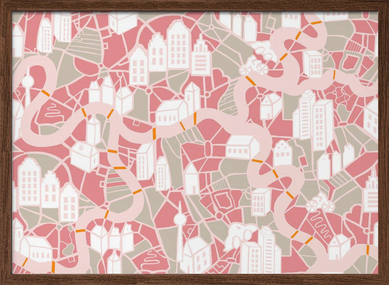 City life map pearl pink pattern - Stretched Canvas, Poster or Fine Art Print I Heart Wall Art