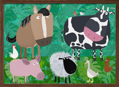 Cute Farm Animals Hanging Out in the Green Fields by Carla Daly - Stretched Canvas, Poster or Fine Art Print I Heart Wall Art