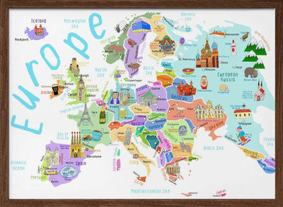 Illustrated Map of Europe by Map Illustrator Carla Daly - Stretched Canvas, Poster or Fine Art Print I Heart Wall Art