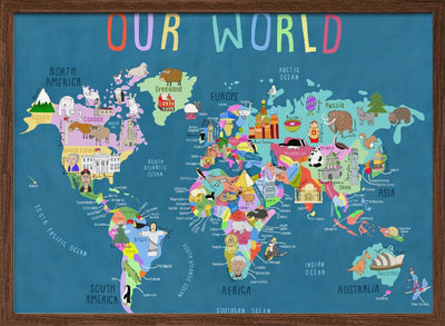 Our World Illustrated World Map for Kids - Stretched Canvas, Poster or Fine Art Print I Heart Wall Art