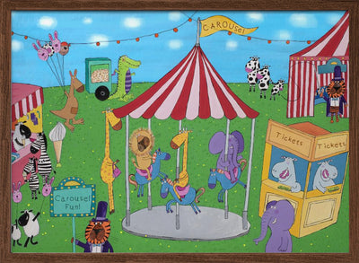 Welcome to the Carousel with Funny Animals by Artist Carla Daly - Stretched Canvas, Poster or Fine Art Print I Heart Wall Art