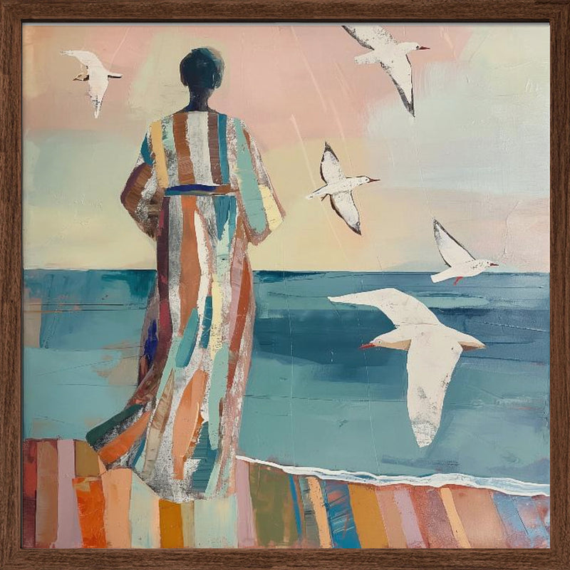 Woman and Seagull - Square Stretched Canvas, Poster or Fine Art Print I Heart Wall Art