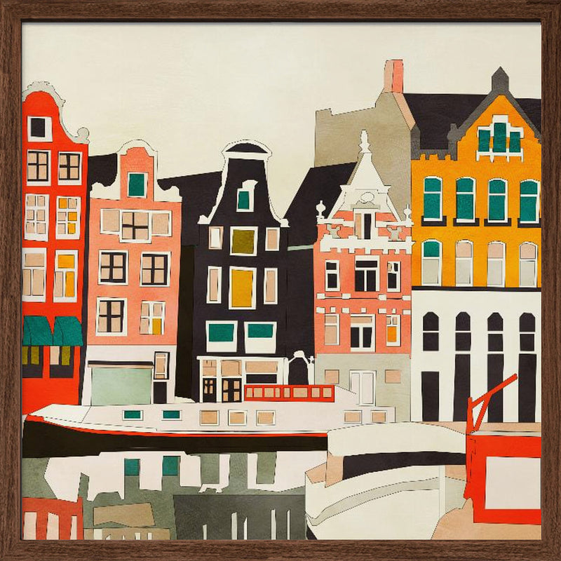 Amsterdam, Netherlands Houses 3 - Square Stretched Canvas, Poster or Fine Art Print I Heart Wall Art