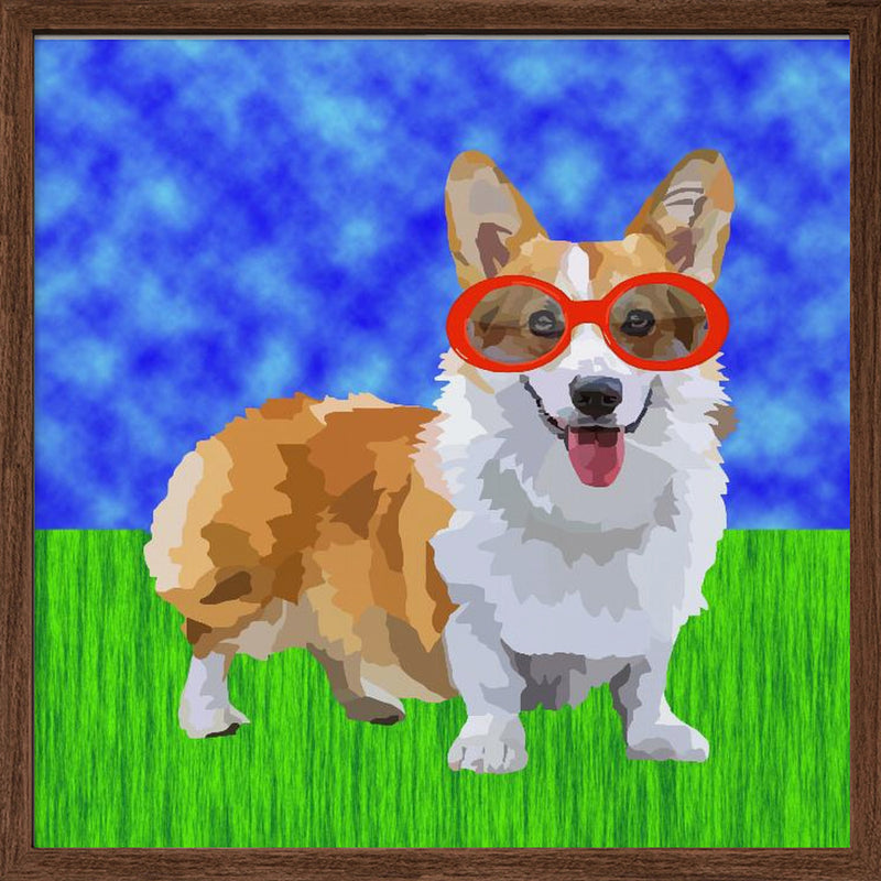 Corgi in Sunglasses - Square Stretched Canvas, Poster or Fine Art Print I Heart Wall Art