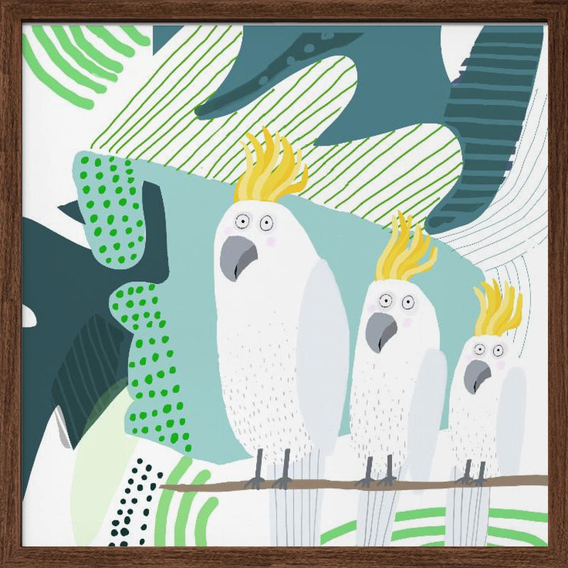 Cockatoo in a Jungle Doodle by Carla Daly - Square Stretched Canvas, Poster or Fine Art Print I Heart Wall Art