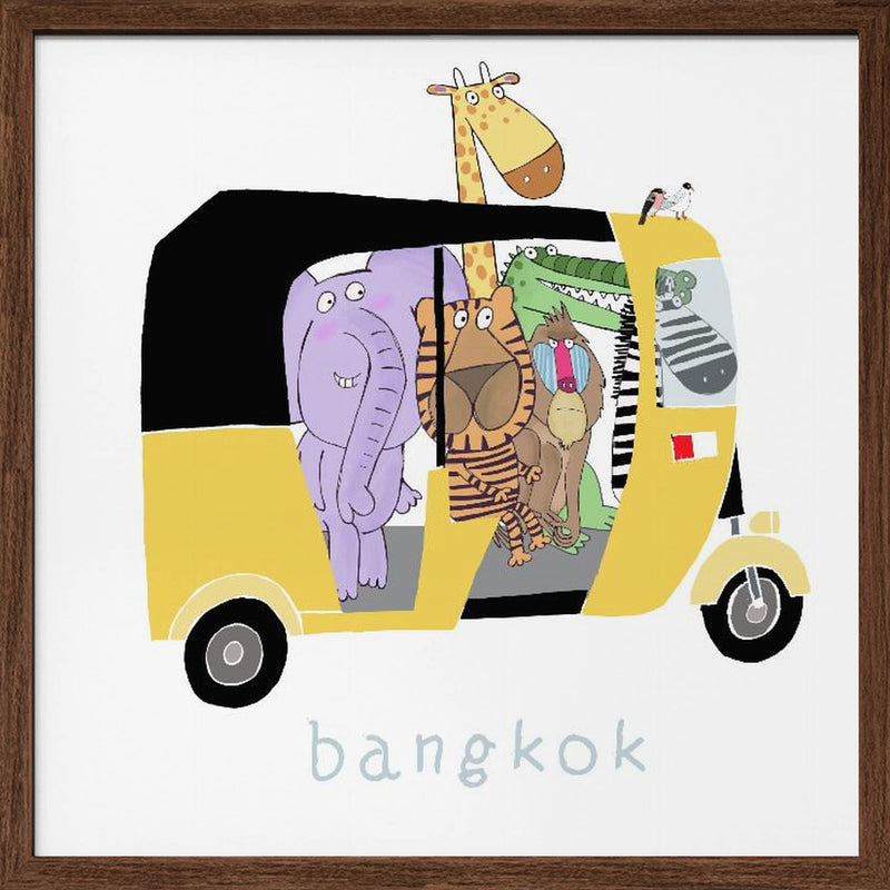 Jungle Animals Take a Ride in a Bangkok Tuk Tuk by Carla Daly - Square Stretched Canvas, Poster or Fine Art Print I Heart Wall Art