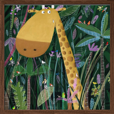 Cute Giraffe Peeks Out of the Jungle by Artist Carla Daly - Square Stretched Canvas, Poster or Fine Art Print I Heart Wall Art