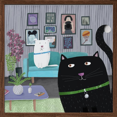 Black Cat and White Dog in Trendy Interior by Carla Daly - Square Stretched Canvas, Poster or Fine Art Print I Heart Wall Art