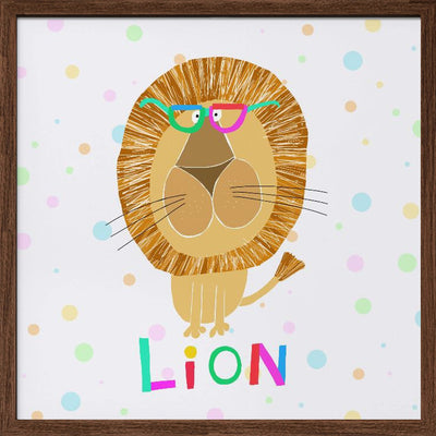 Funny Lion Wearing Glasses by Artist Carla Daly - Square Stretched Canvas, Poster or Fine Art Print I Heart Wall Art