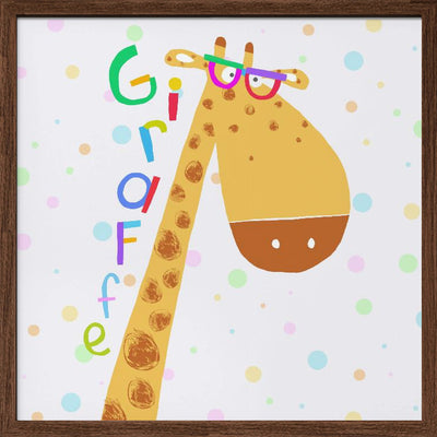 Cute Giraffe Wearing Glasses with Colorful Text by Carla Daly - Square Stretched Canvas, Poster or Fine Art Print I Heart Wall Art