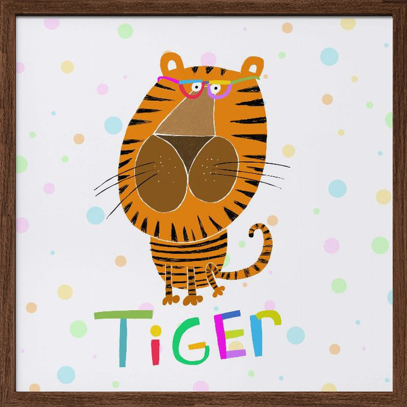 Happy Tiger Wearing Glasses by Illustrator Carla Daly - Square Stretched Canvas, Poster or Fine Art Print I Heart Wall Art