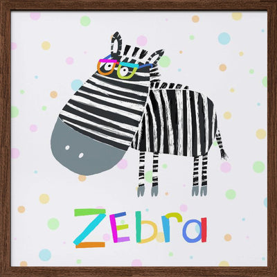 Funny Zebra Wearing Glasses by Illustrator Carla Daly - Square Stretched Canvas, Poster or Fine Art Print I Heart Wall Art