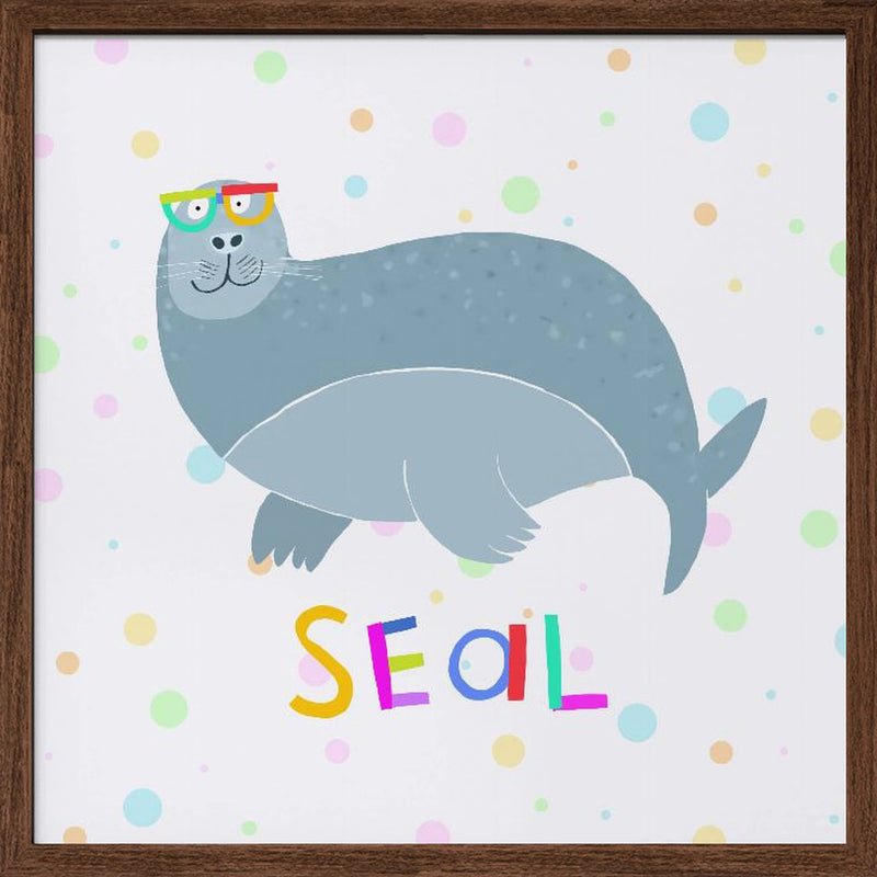 Happy Seal Wearing a Large Pair of Glasses by Carla Daly - Square Stretched Canvas, Poster or Fine Art Print I Heart Wall Art