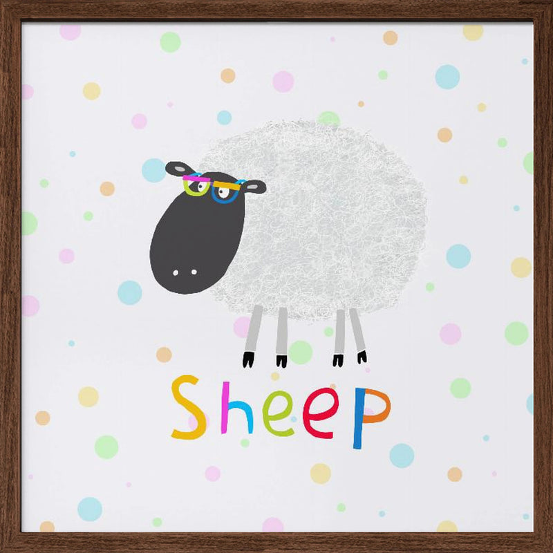 Cute Fluffy Sheep Wearing Colorful Glasses by Artist Carla Daly - Square Stretched Canvas, Poster or Fine Art Print I Heart Wall Art