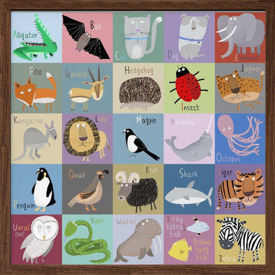 Colorful Chequered Animal Alphabet by Artist Carla Daly - Square Stretched Canvas, Poster or Fine Art Print I Heart Wall Art