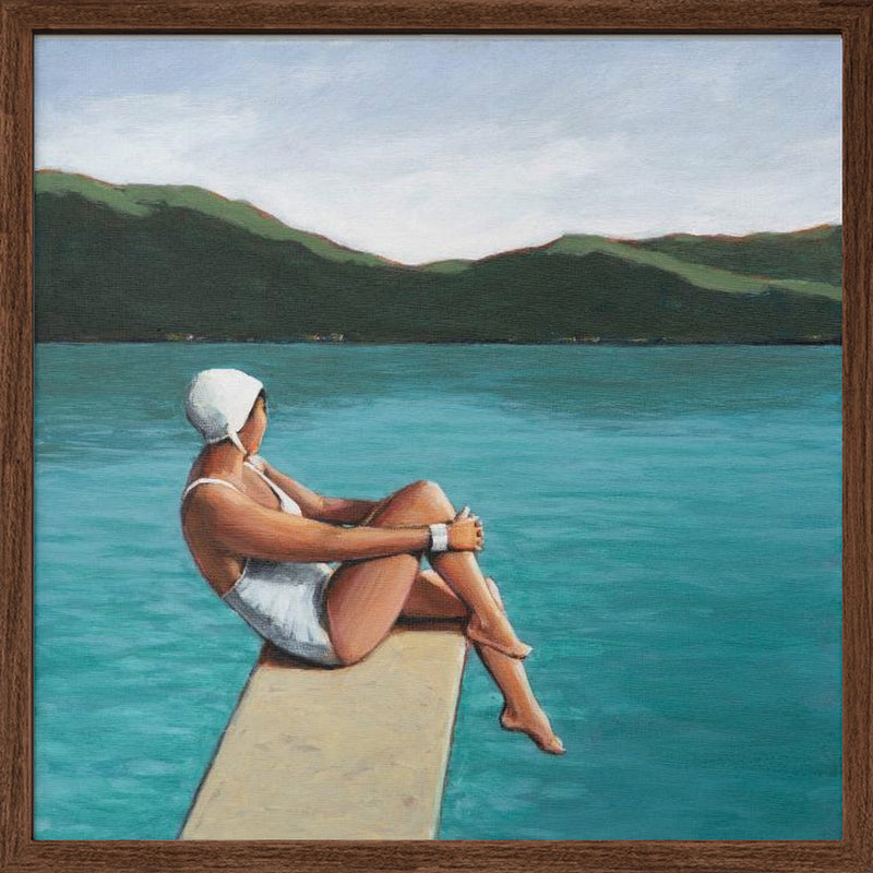 Swimmer At Lake - Square Stretched Canvas, Poster or Fine Art Print I Heart Wall Art