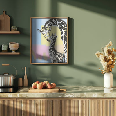 Mama giraffe and baby - Stretched Canvas, Poster or Fine Art Print I Heart Wall Art