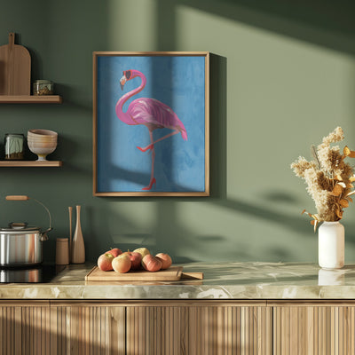 Flamingo in heels and heart glasses blue - Stretched Canvas, Poster or Fine Art Print I Heart Wall Art