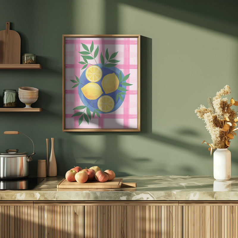 Lemons on a Blue Plate - Stretched Canvas, Poster or Fine Art Print I Heart Wall Art