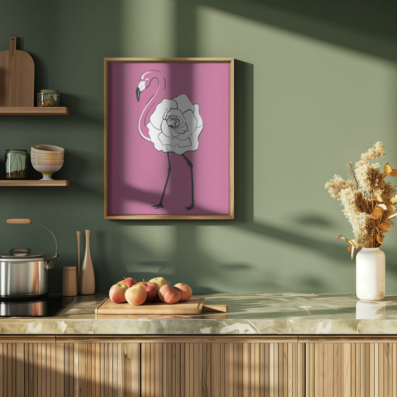 Rose Flamingo - Stretched Canvas, Poster or Fine Art Print I Heart Wall Art