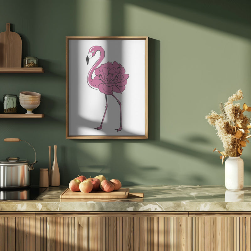 Peony Flamingo - Stretched Canvas, Poster or Fine Art Print I Heart Wall Art