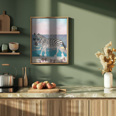 Zebra On Holiday Rollerksating - Stretched Canvas, Poster or Fine Art Print I Heart Wall Art