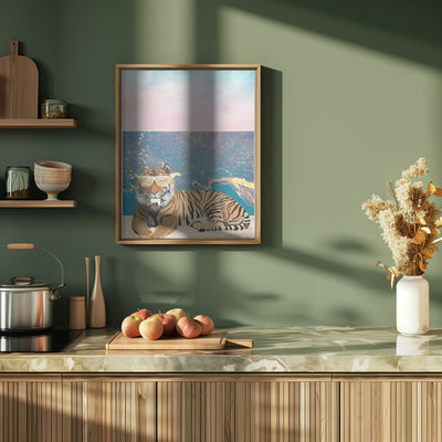 Tiger lying on the beach - Stretched Canvas, Poster or Fine Art Print I Heart Wall Art