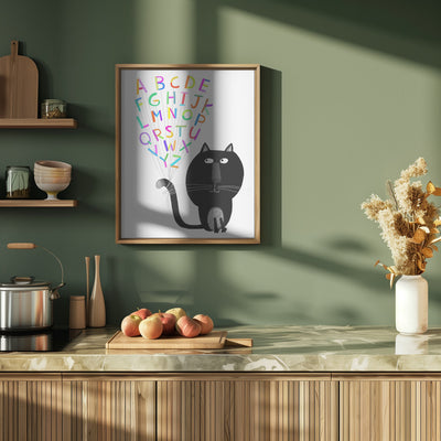 Cute Black Cat with Alphabet Letters by Carla Daly - Stretched Canvas, Poster or Fine Art Print I Heart Wall Art