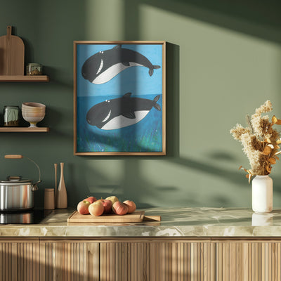 Two Whales in the Ocean by Artist Carla Daly - Stretched Canvas, Poster or Fine Art Print I Heart Wall Art