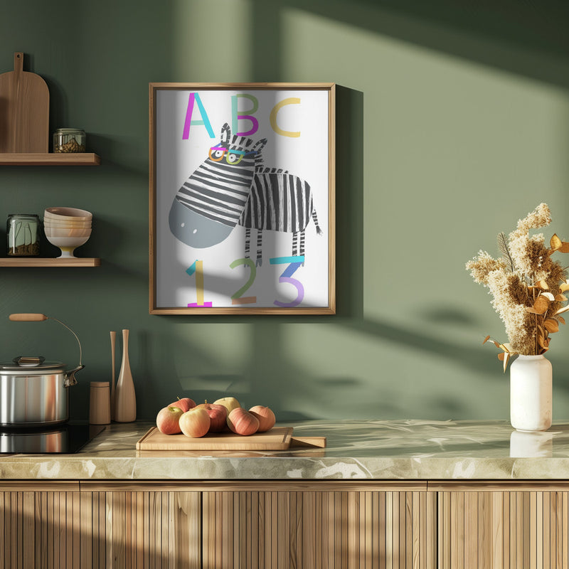 ABC and 123 Letters and Numbers with Zebra by Artist Carla Daly - Stretched Canvas, Poster or Fine Art Print I Heart Wall Art