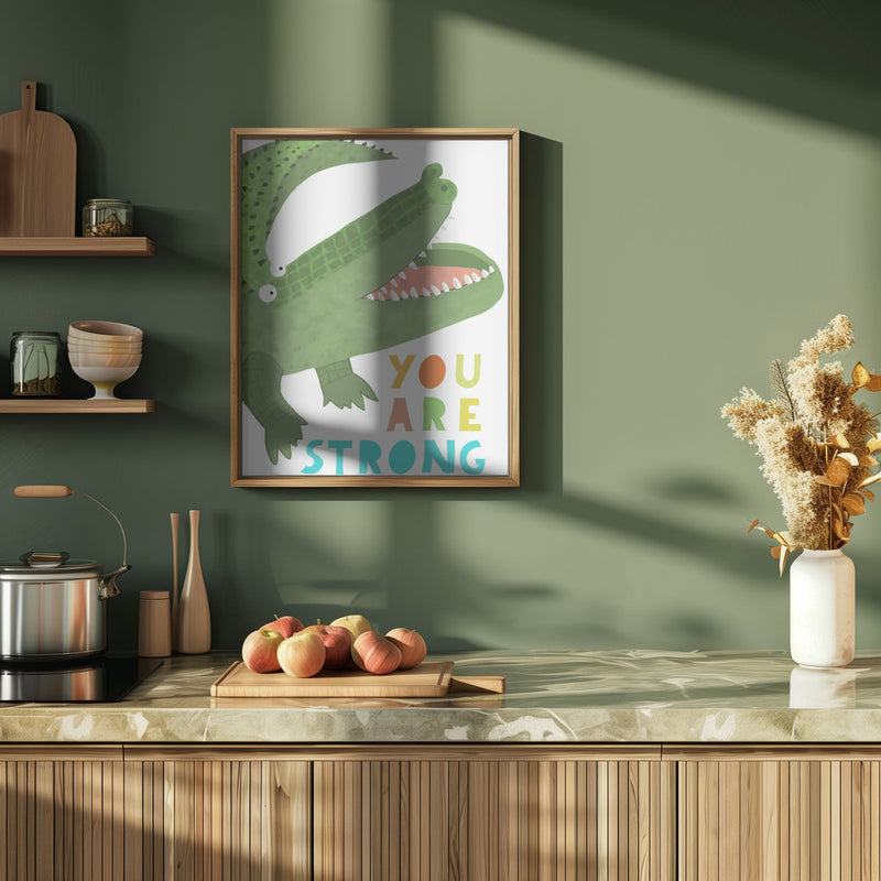 You Are Strong! Funny Alligator with Tail by Artist Carla Daly - Stretched Canvas, Poster or Fine Art Print I Heart Wall Art