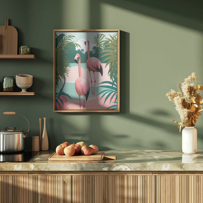 Tropical Flamingo Paradise - Stretched Canvas, Poster or Fine Art Print I Heart Wall Art