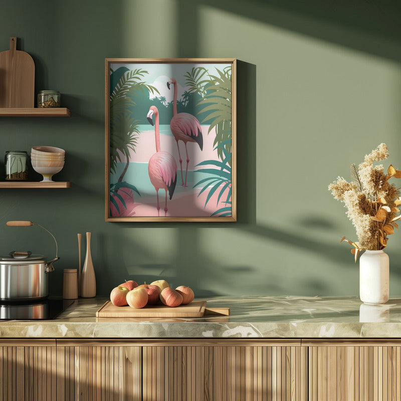 Tropical Flamingo Paradise - Stretched Canvas, Poster or Fine Art Print I Heart Wall Art