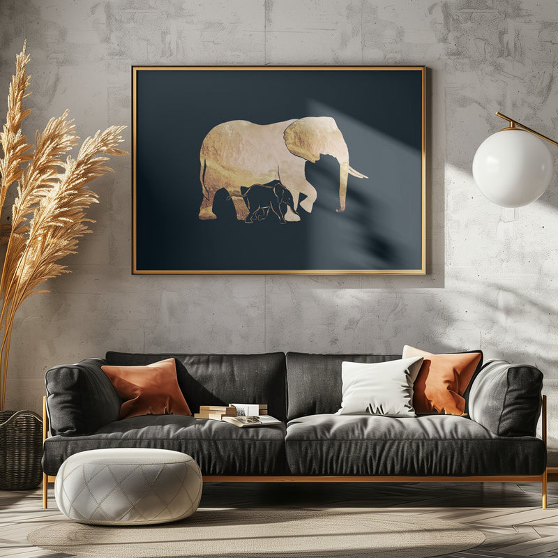 Black gold elephants 2 - Stretched Canvas, Poster or Fine Art Print I Heart Wall Art