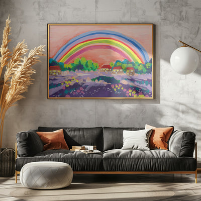 Countryside Rainbow On Orange - Stretched Canvas, Poster or Fine Art Print I Heart Wall Art