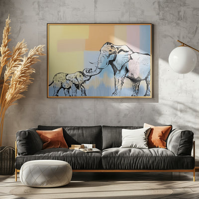 Mama elephantand baby - Stretched Canvas, Poster or Fine Art Print I Heart Wall Art