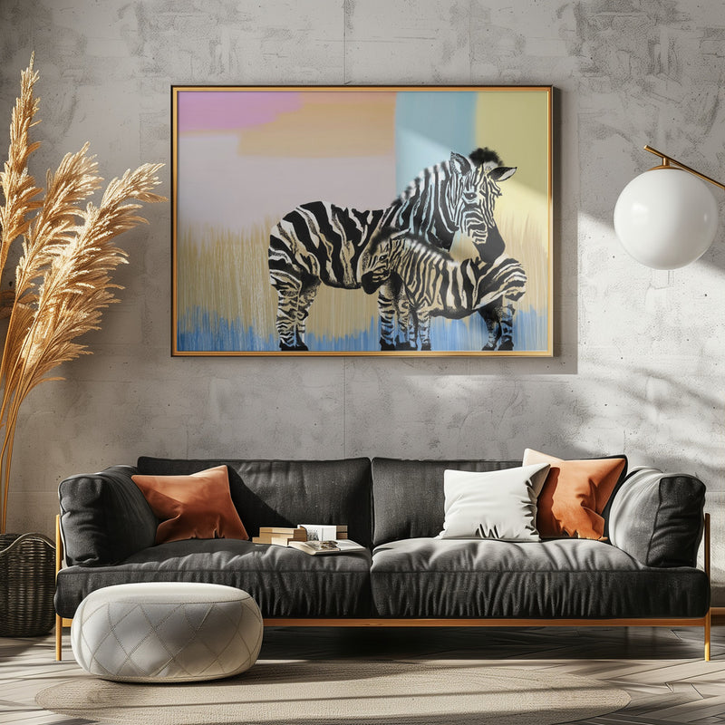 Mama Zebra and baby - Stretched Canvas, Poster or Fine Art Print I Heart Wall Art