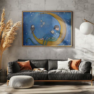 Boyreadingonmoon - Stretched Canvas, Poster or Fine Art Print I Heart Wall Art