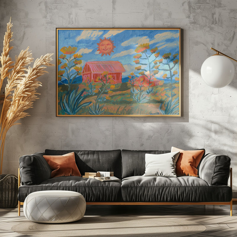 Sunny Farm Print - Stretched Canvas, Poster or Fine Art Print I Heart Wall Art