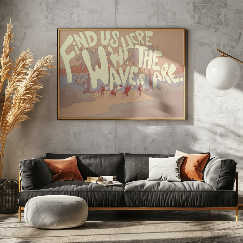 Find Us where the waves are - Stretched Canvas, Poster or Fine Art Print I Heart Wall Art