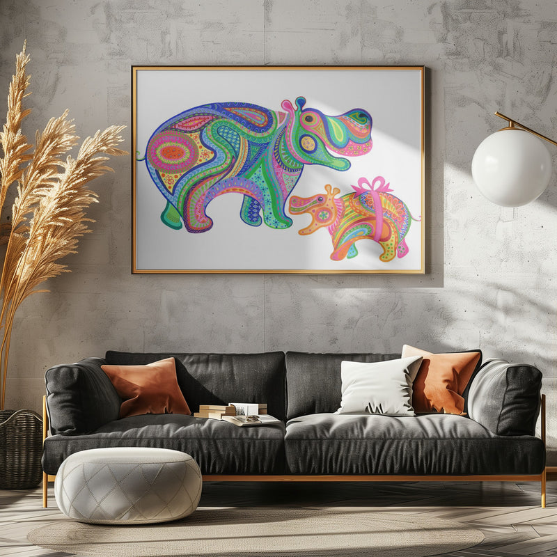 Hippo Birthday - Stretched Canvas, Poster or Fine Art Print I Heart Wall Art